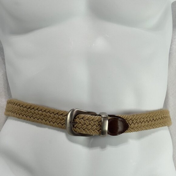 Men’s Woven Fabric Beige Leather Trim Belt Size 42 - Picture 1 of 12